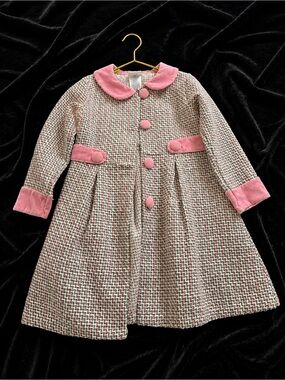 Blueberi Boulevard Pink & Cream Girls' Tweed Pea Coat